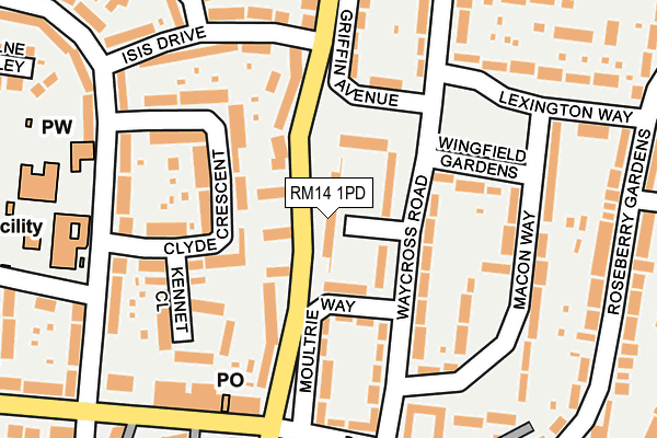 RM14 1PD map - OS OpenMap – Local (Ordnance Survey)