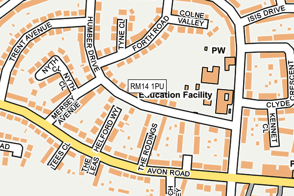 RM14 1PU map - OS OpenMap – Local (Ordnance Survey)