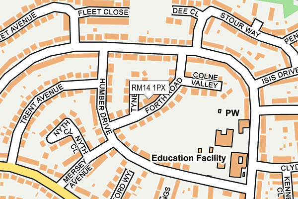 RM14 1PX map - OS OpenMap – Local (Ordnance Survey)