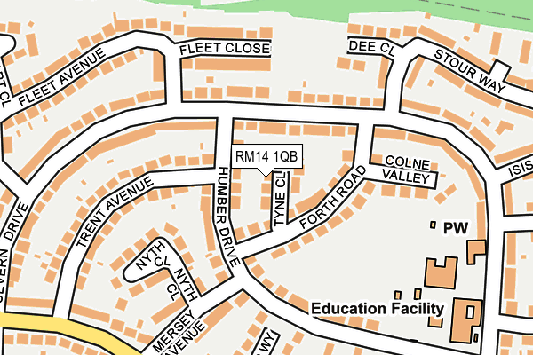 RM14 1QB map - OS OpenMap – Local (Ordnance Survey)