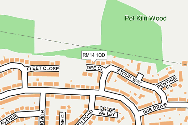 RM14 1QD map - OS OpenMap – Local (Ordnance Survey)