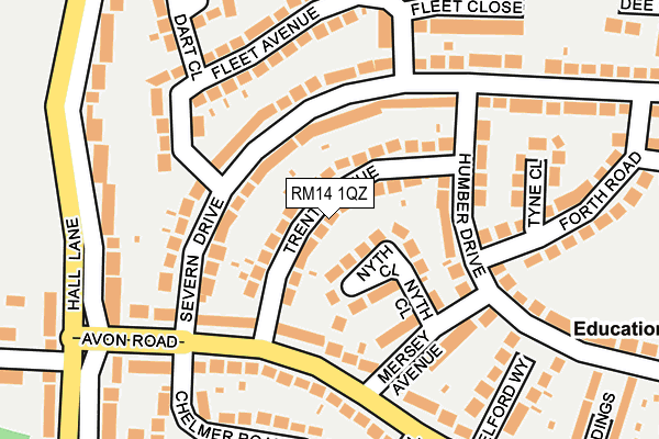 RM14 1QZ map - OS OpenMap – Local (Ordnance Survey)