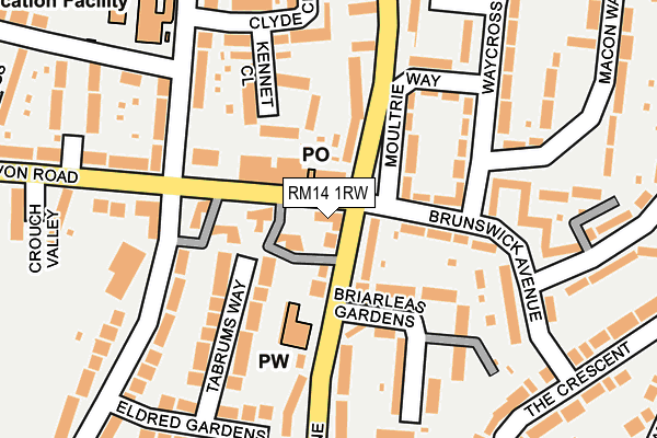 RM14 1RW map - OS OpenMap – Local (Ordnance Survey)