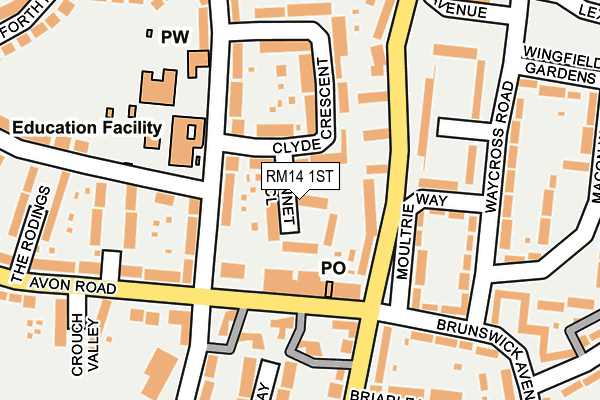 RM14 1ST map - OS OpenMap – Local (Ordnance Survey)