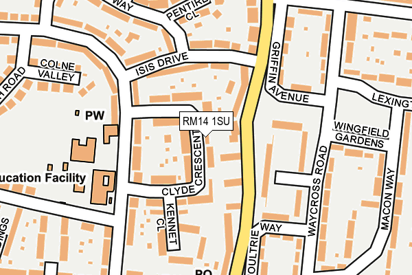 RM14 1SU map - OS OpenMap – Local (Ordnance Survey)