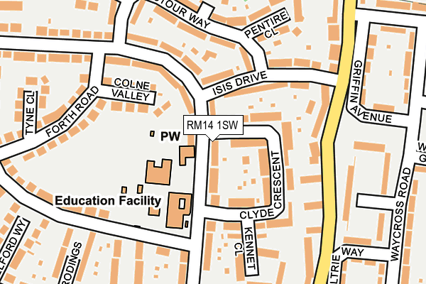 RM14 1SW map - OS OpenMap – Local (Ordnance Survey)