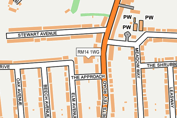 RM14 1WG map - OS OpenMap – Local (Ordnance Survey)