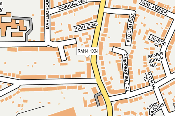 RM14 1XN map - OS OpenMap – Local (Ordnance Survey)