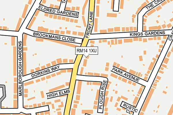 RM14 1XU map - OS OpenMap – Local (Ordnance Survey)