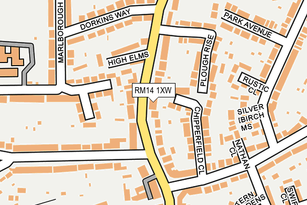 RM14 1XW map - OS OpenMap – Local (Ordnance Survey)