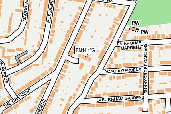 RM14 1YA map - OS OpenMap – Local (Ordnance Survey)