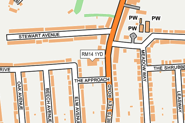 RM14 1YD map - OS OpenMap – Local (Ordnance Survey)