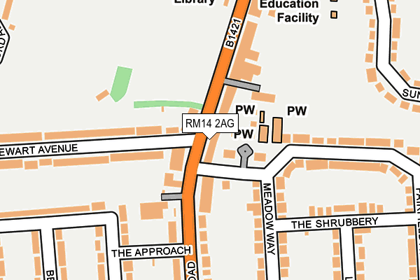 RM14 2AG map - OS OpenMap – Local (Ordnance Survey)