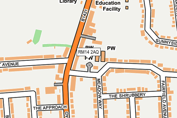 RM14 2AQ map - OS OpenMap – Local (Ordnance Survey)