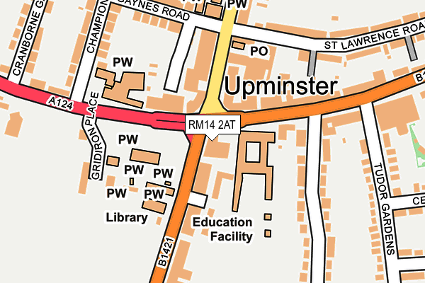 RM14 2AT map - OS OpenMap – Local (Ordnance Survey)