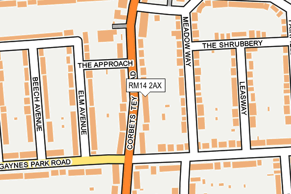 RM14 2AX map - OS OpenMap – Local (Ordnance Survey)
