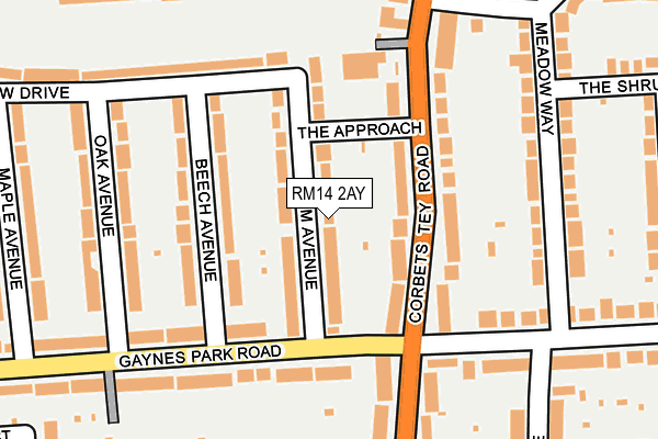 RM14 2AY map - OS OpenMap – Local (Ordnance Survey)