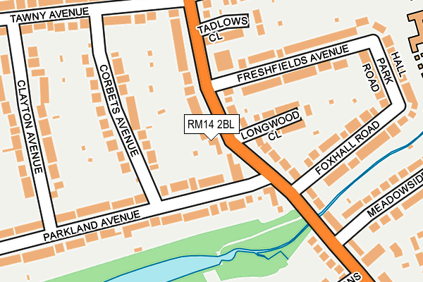 RM14 2BL map - OS OpenMap – Local (Ordnance Survey)