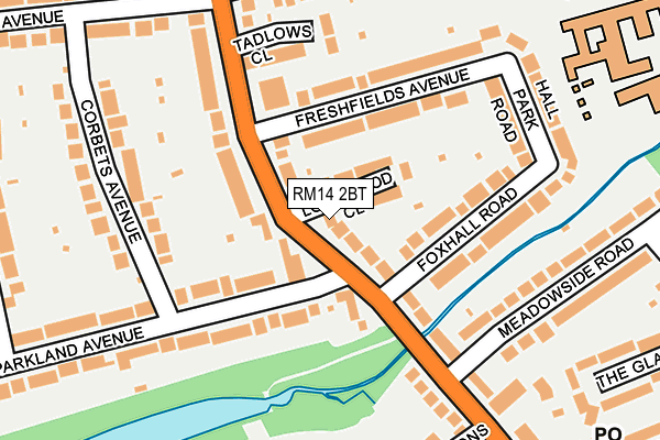 RM14 2BT map - OS OpenMap – Local (Ordnance Survey)