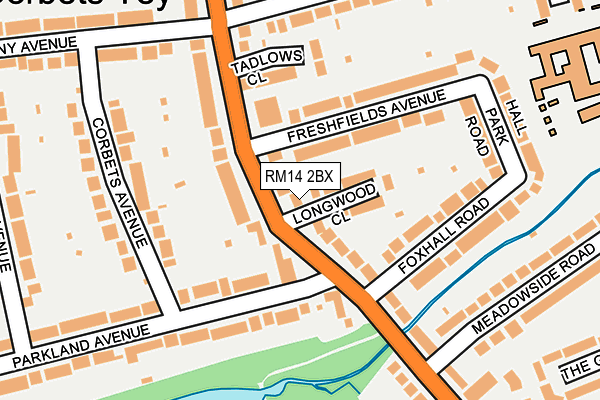 RM14 2BX map - OS OpenMap – Local (Ordnance Survey)