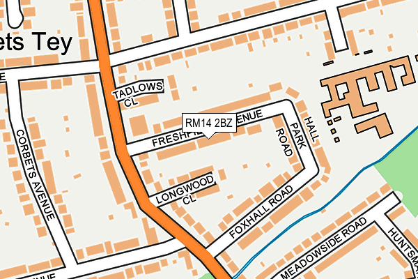 RM14 2BZ map - OS OpenMap – Local (Ordnance Survey)