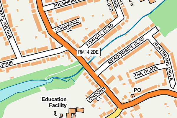 RM14 2DE map - OS OpenMap – Local (Ordnance Survey)