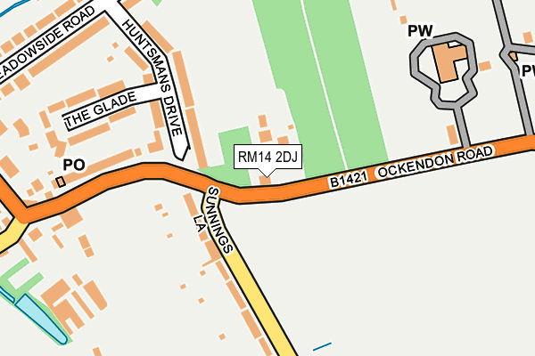 RM14 2DJ map - OS OpenMap – Local (Ordnance Survey)