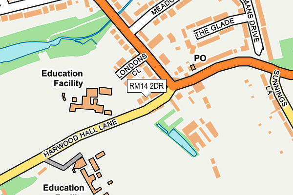 RM14 2DR map - OS OpenMap – Local (Ordnance Survey)