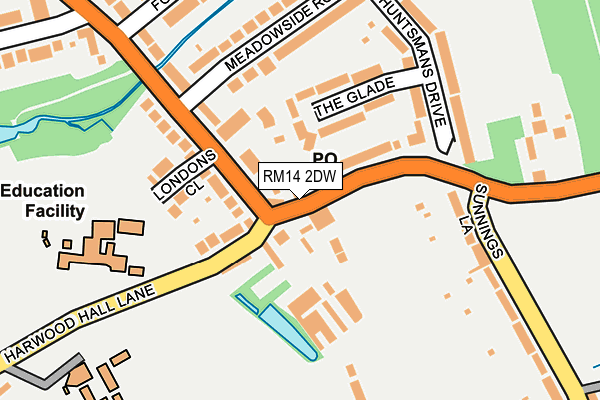 RM14 2DW map - OS OpenMap – Local (Ordnance Survey)