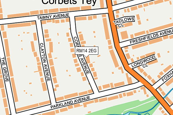 RM14 2EG map - OS OpenMap – Local (Ordnance Survey)