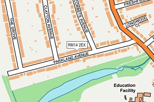 RM14 2EX map - OS OpenMap – Local (Ordnance Survey)