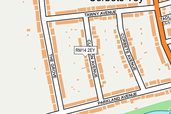 RM14 2EY map - OS OpenMap – Local (Ordnance Survey)
