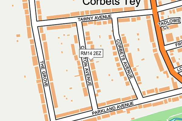 RM14 2EZ map - OS OpenMap – Local (Ordnance Survey)