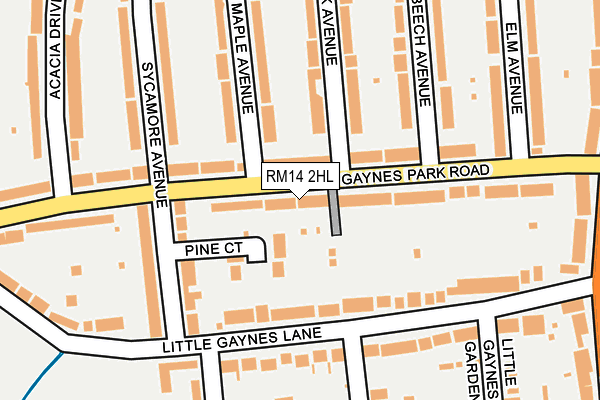 RM14 2HL map - OS OpenMap – Local (Ordnance Survey)