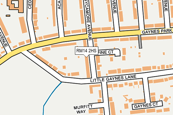 RM14 2HS map - OS OpenMap – Local (Ordnance Survey)