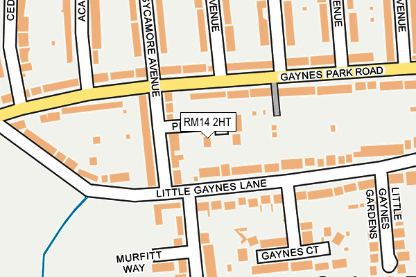 RM14 2HT map - OS OpenMap – Local (Ordnance Survey)