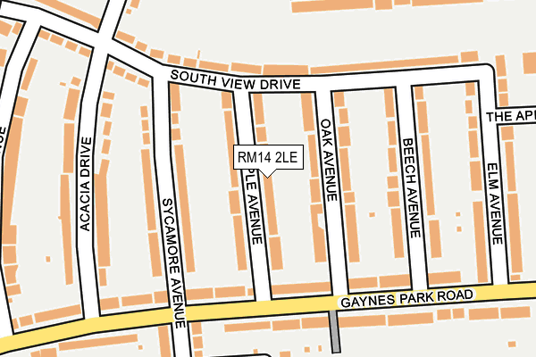 RM14 2LE map - OS OpenMap – Local (Ordnance Survey)