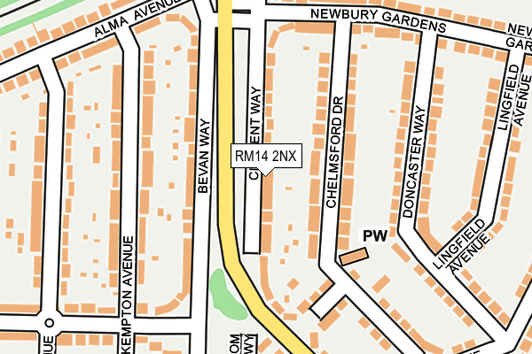 RM14 2NX map - OS OpenMap – Local (Ordnance Survey)