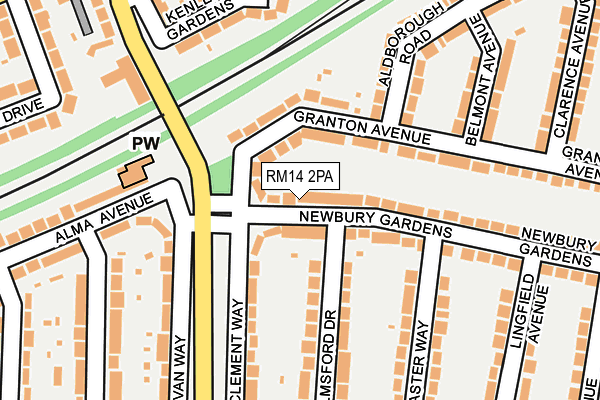 RM14 2PA map - OS OpenMap – Local (Ordnance Survey)