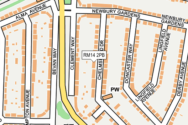 RM14 2PB map - OS OpenMap – Local (Ordnance Survey)