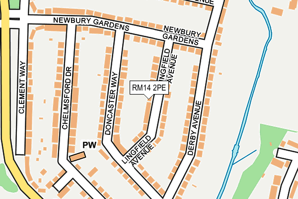 RM14 2PE map - OS OpenMap – Local (Ordnance Survey)