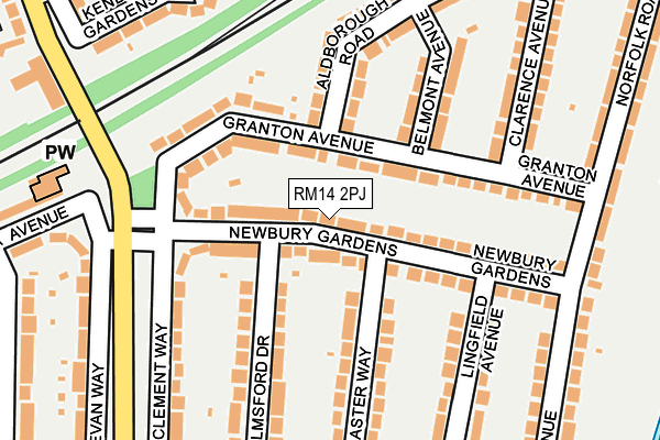 RM14 2PJ map - OS OpenMap – Local (Ordnance Survey)