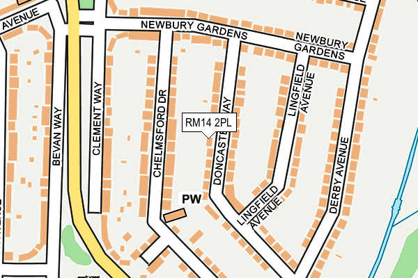 RM14 2PL map - OS OpenMap – Local (Ordnance Survey)