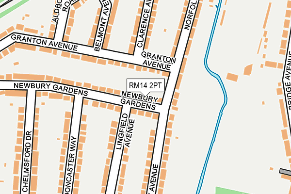 RM14 2PT map - OS OpenMap – Local (Ordnance Survey)