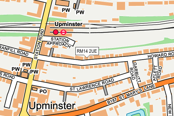 RM14 2UE map - OS OpenMap – Local (Ordnance Survey)