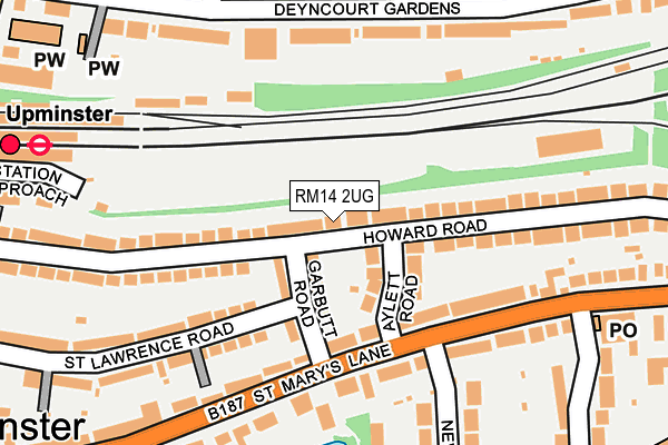 RM14 2UG map - OS OpenMap – Local (Ordnance Survey)