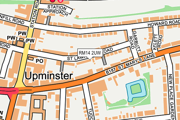 RM14 2UW map - OS OpenMap – Local (Ordnance Survey)