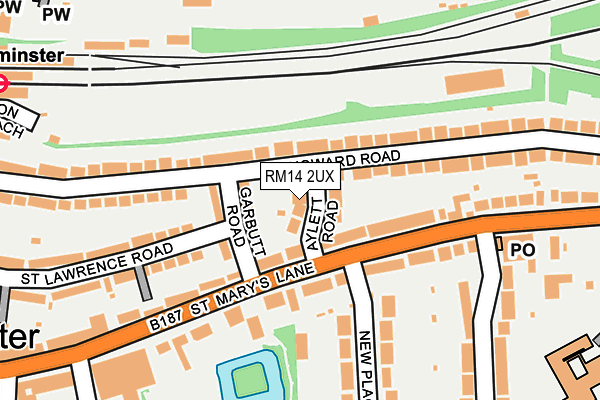 RM14 2UX map - OS OpenMap – Local (Ordnance Survey)