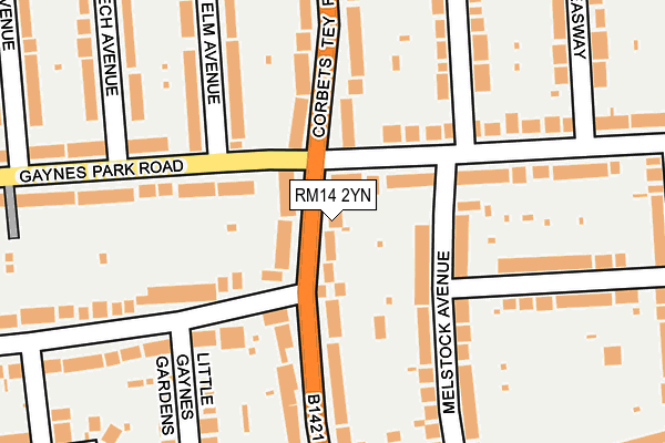 RM14 2YN map - OS OpenMap – Local (Ordnance Survey)