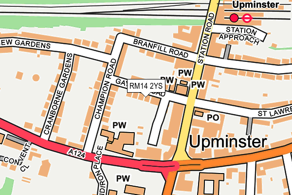 RM14 2YS map - OS OpenMap – Local (Ordnance Survey)